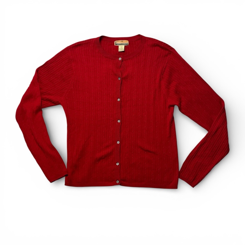 Bobby Chan Women’s Silk/Cotton Button Down Red Cardigan Size Large